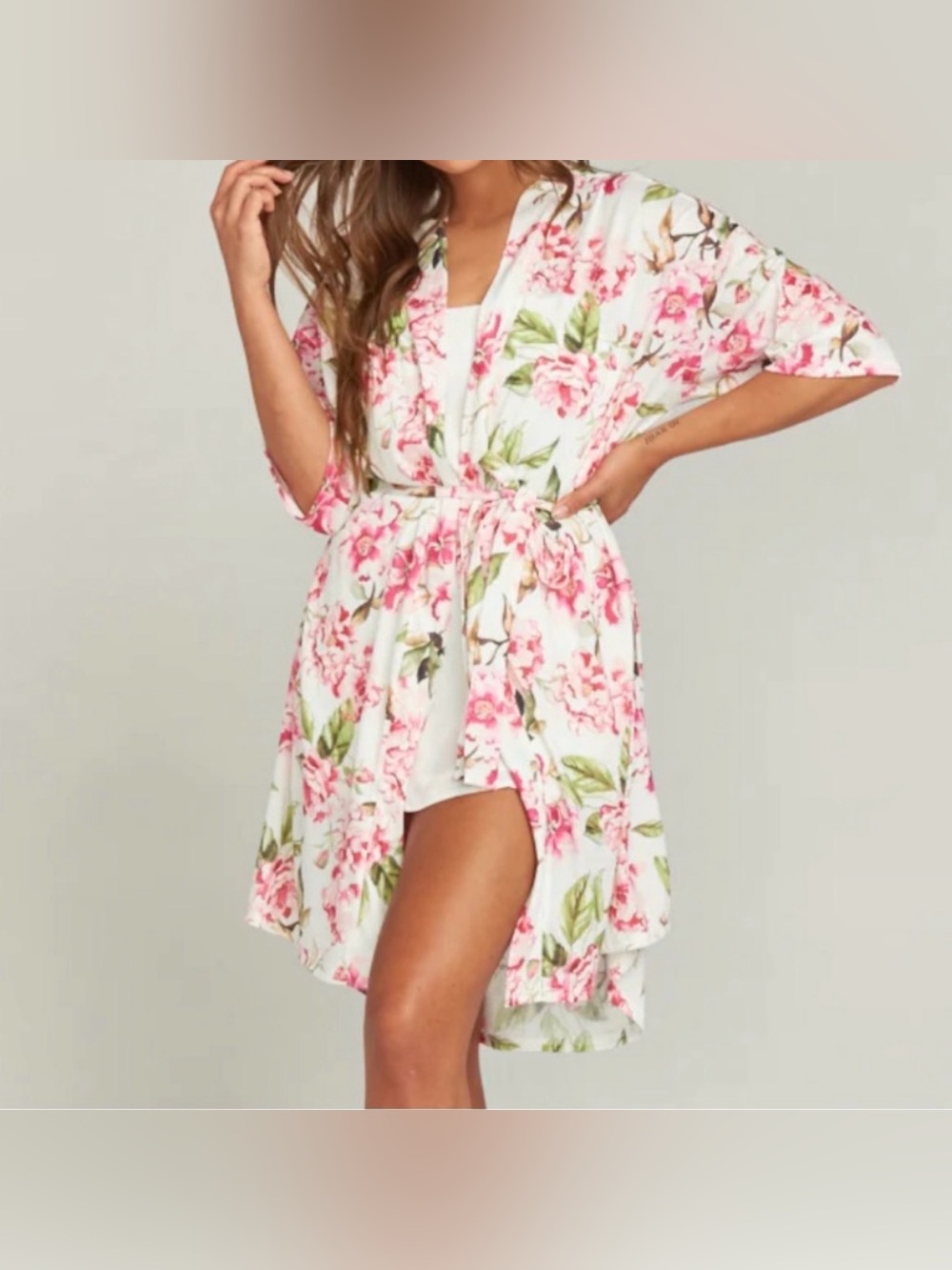 Show Me Your Mumu Brie Floral Robe Print Belted Short Sleeve One size fits Most